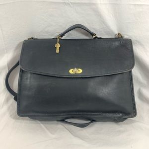 Vintage JACK GEORGES black leather briefcase with shoulder strap crossbody